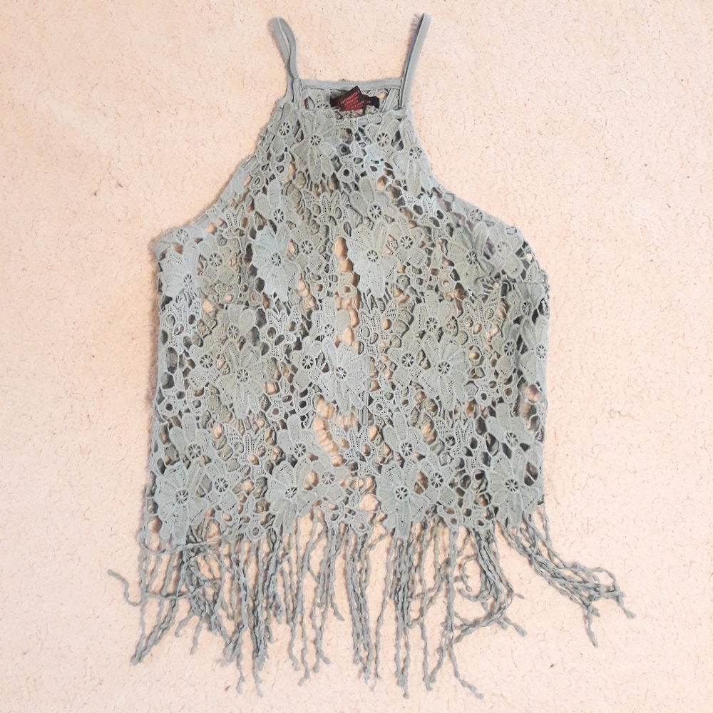 NWOT Lace and Fringe Crop Festival Top Tank